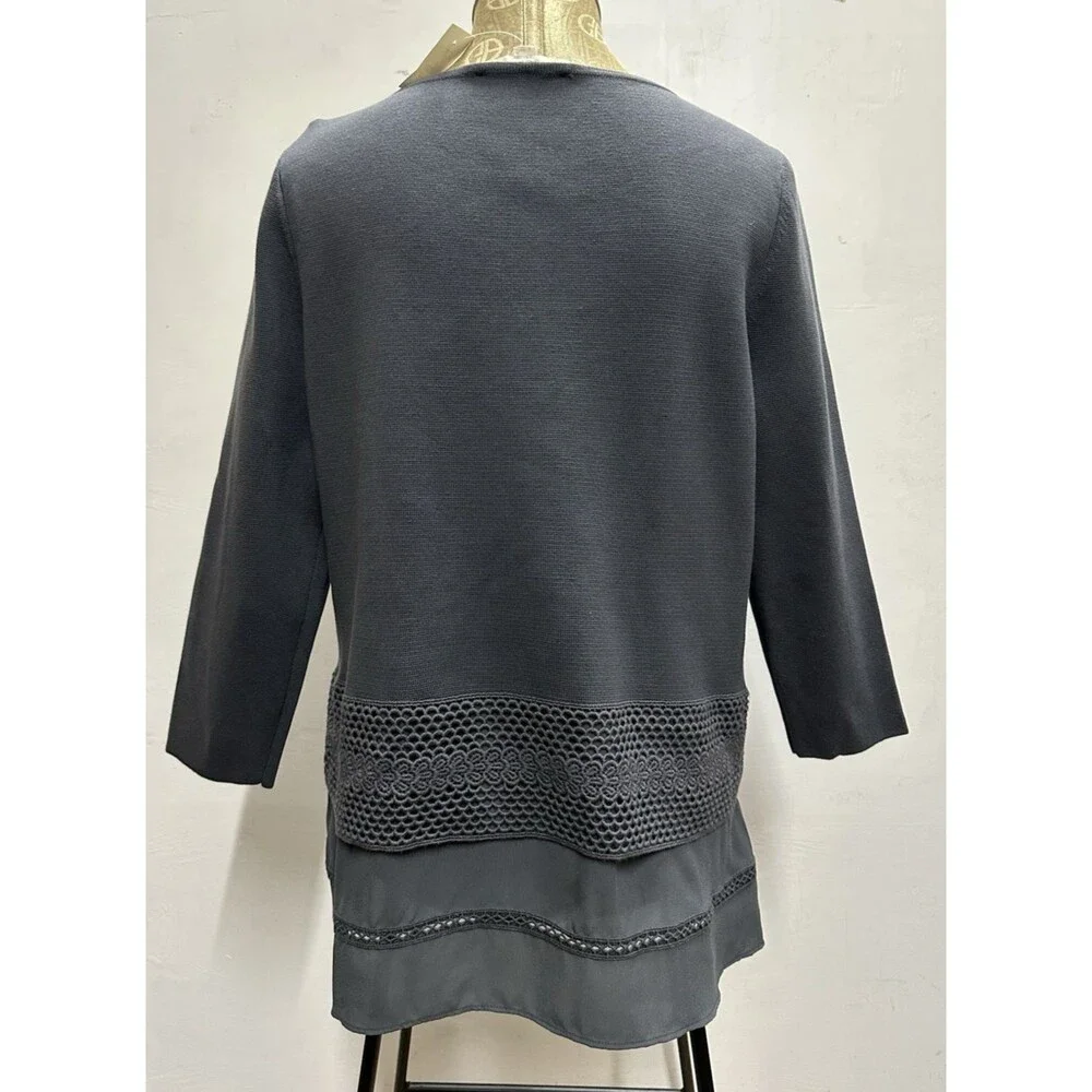 Ann Taylor women size large gray cotton  sweater with embellished trim   new
